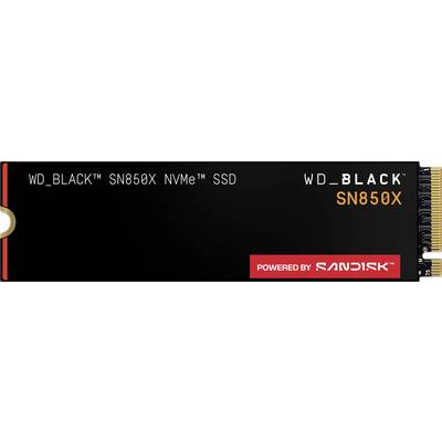 'WD_BLACK SN850X NVMe SSD' met 'Powered by SanDisk' label, zwart ontwerp met goud- en witaccenten.