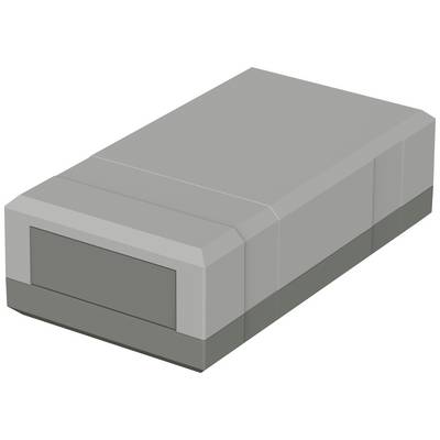Rechthoekige, grijze doos met een gladde oppervlakte, vergelijkbaar met een elektronisch apparaat of opslagapparaat.