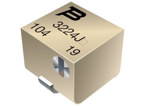Een rechthoekig elektronisch onderdeel met opdrukken 'B', '3224J', '104' en '19'. Een metalen schroef is zichtbaar aan de onderkant.