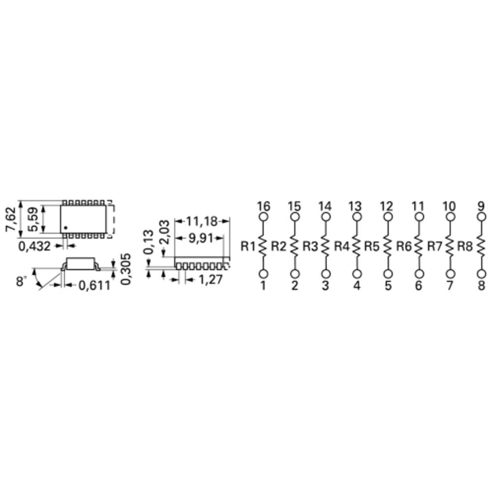 Bourns 4816P-1-103LF Weerstandsnetwerk 10 kΩ SMD SOIC-16 0.16 W 1 stuk(s)