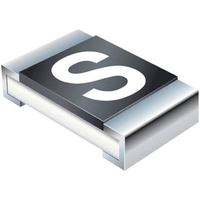 Zilveren elektronische component met een gestileerd 'S'-symbool op een zwarte achtergrond, waarschijnlijk een weerstand.