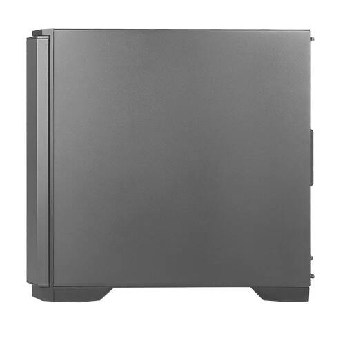 Grijs computerhoesje met een gladde, minimalistische zijaanzicht. Geen zichtbare merken of logo's.