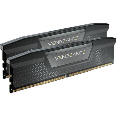Twee zwarte RAM-modules van het merk 'Vengeance' met gouden contactpennen, geschikt voor gebruik in computermoederborden.