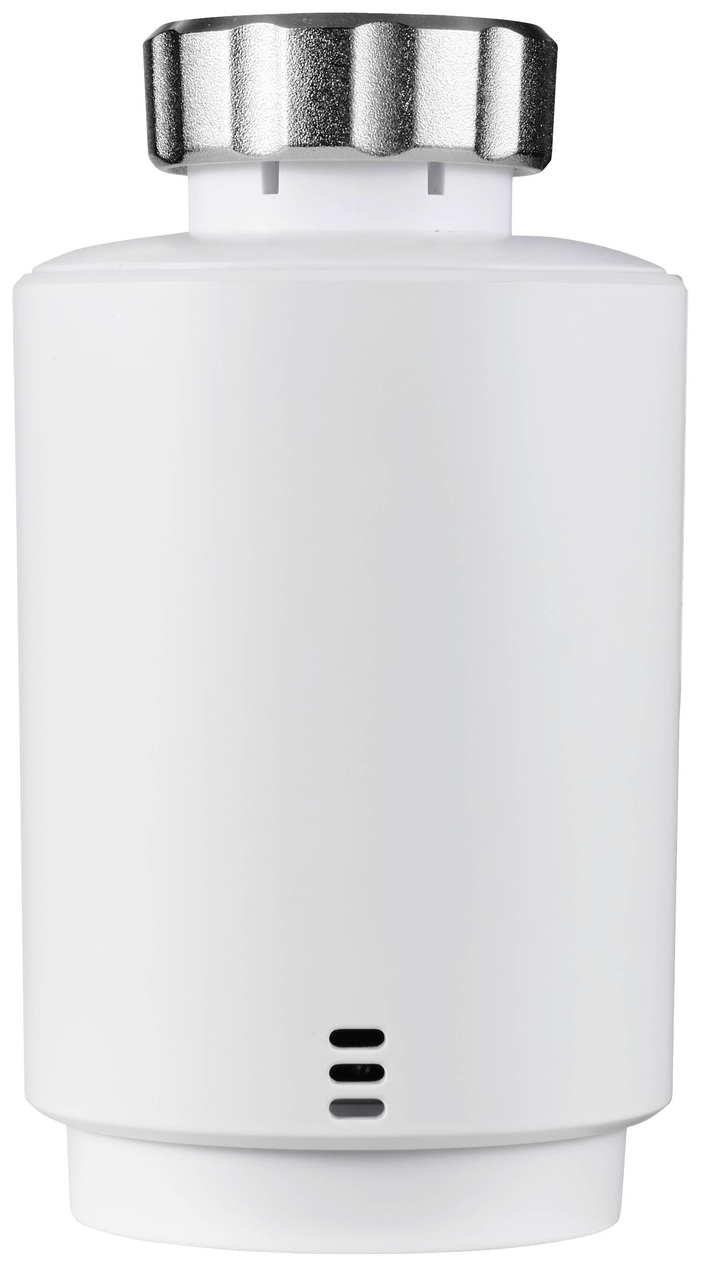 Een witte waterfilter met een zilveren deksel toont de vooraanzicht.