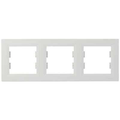 Drievoudige frame voor stopcontacten of schakelaars, rechthoekig, wit.