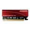 'AXAGON PCI-E Adapter voor NVMe M.2 SSD met koeler' staat op een rode printplaat met gouden contactpunten. Logo's voor CE, FCC en RoHS zijn zichtbaar.