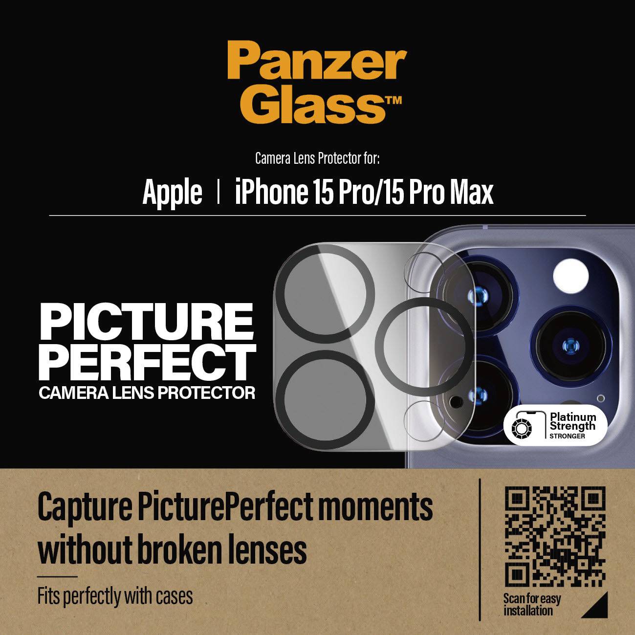 PanzerGlass Camera Protector. Merkcompatibiliteit: Apple, Compatibiliteit: Apple - iPhone 15 Pro Max, Apple - iPhone 15-0