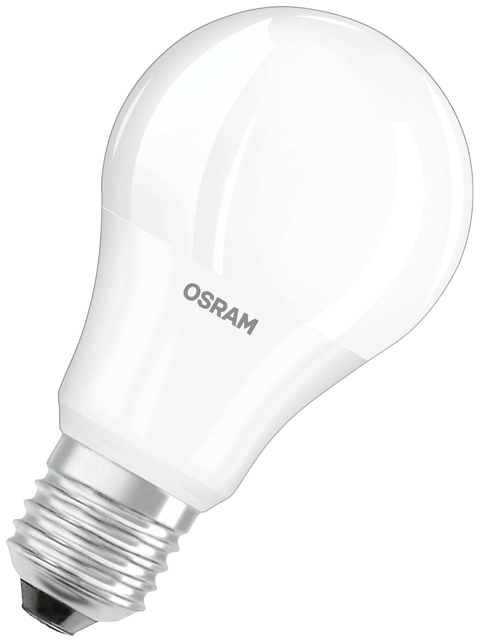 Witte LED-lamp met OSRAM-logo, E27-fitting.