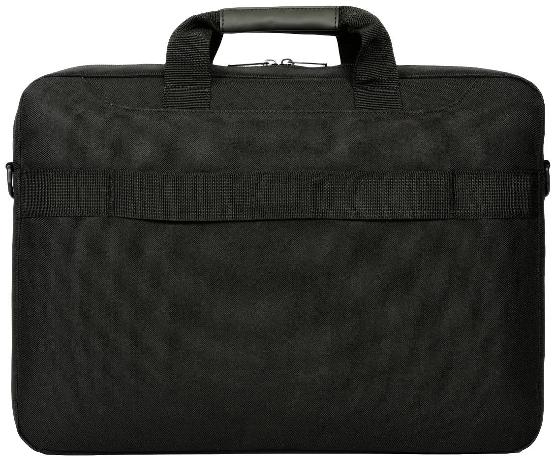 Zwarte aktetas met handvatten en rits, strak design voor het vervoeren van documenten of een laptop.