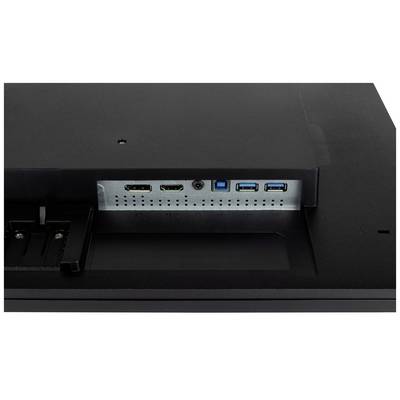 'Achterkant van een monitor met aansluitingen: twee HDMI-poorten, een DisplayPort, een USB 3.0-aansluiting en twee USB 3.0-poorten.'