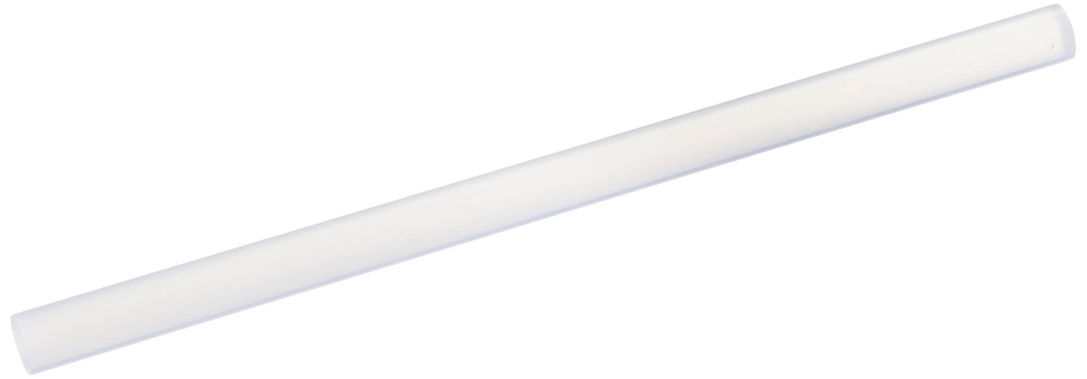 Een witte, lange kunststofstang, diagonaal gepositioneerd, voor een witte achtergrond.