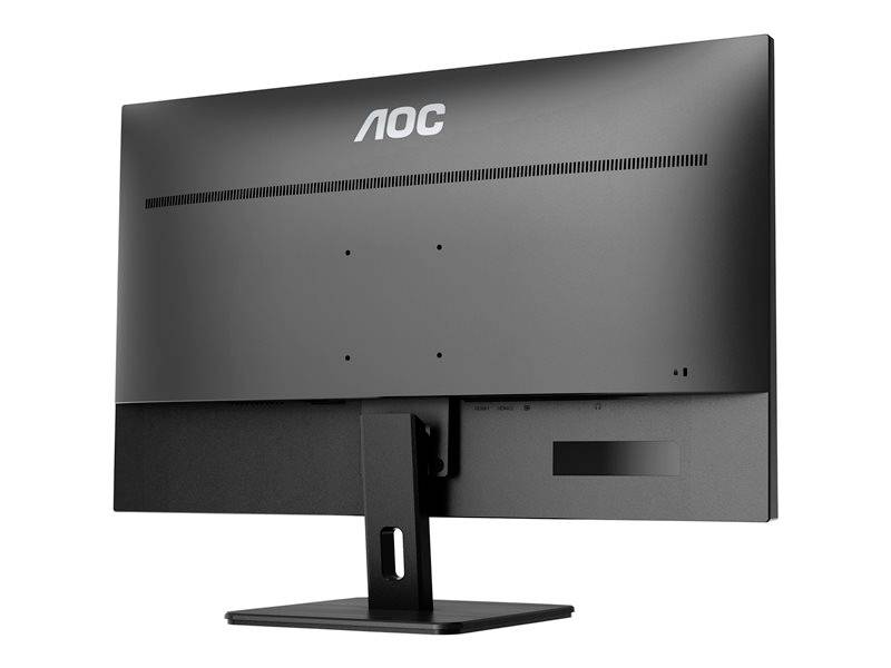 Achteraanzicht van een zwarte AOC-monitor zonder zichtbare standaard of aansluitingen, tegen een neutrale achtergrond.