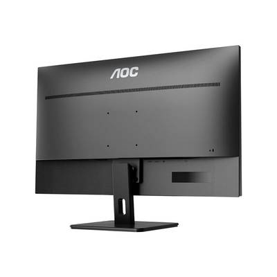 Achteraanzicht van een zwarte AOC-monitor zonder zichtbare standaard of aansluitingen, tegen een neutrale achtergrond.