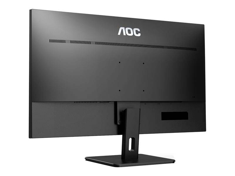 Achterkant van een zwarte computermonitor met het opschrift 'AOC', waarop de standaard en aansluitingen zichtbaar zijn.