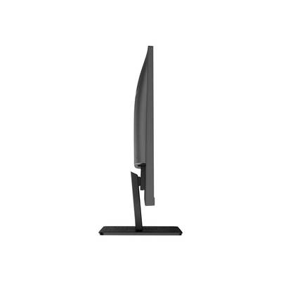 'Zijaanzicht van een flatscreen-monitor op een standaard.'