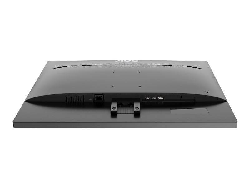 'Achterzijde van een monitor met zichtbare aansluitingen en bevestiging. Bevat voedingsaansluiting, HDMI- en USB-poorten.'