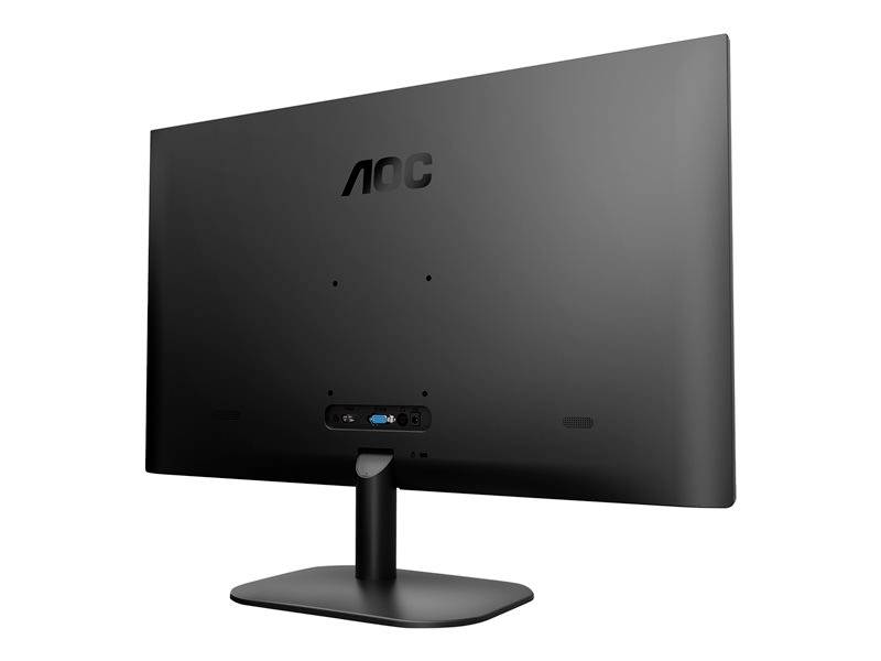 Achterkant van een zwarte AOC-monitor met een strak design en een centraal geplaatste standaard.