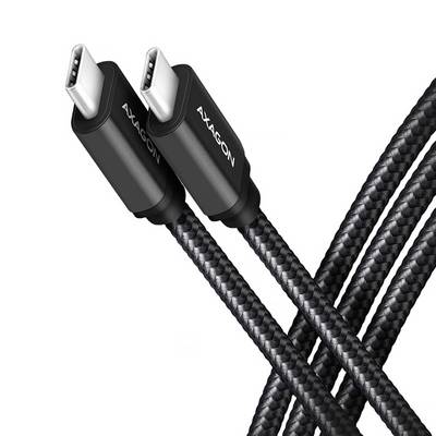 USB-C-kabel met robuust, gevlochten ontwerp. Beide uiteinden zijn voorzien van de USB-C-connector van fabrikant 'AXAGON'.