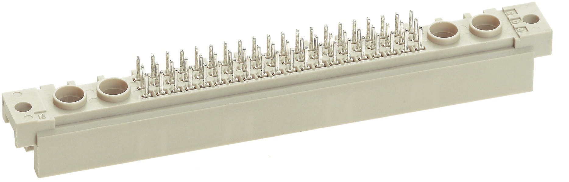 Een elektronische stekkerverbinding met veel metalen pinnen, meestal gebruikt voor het verbinden van meerdere printplaten in technische apparaten.