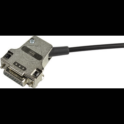Een seriële D-Sub-connector met een zwart kabel, veelal gebruikt voor gegevensoverdracht in oudere computers en elektronische apparaten.