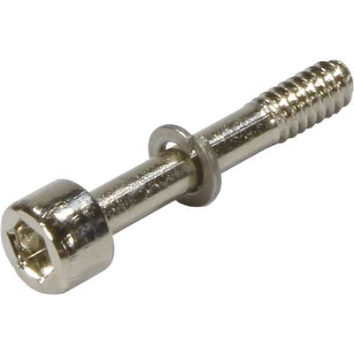 Een zilveren zeskantbouten met onderlegring en schroefdraad.