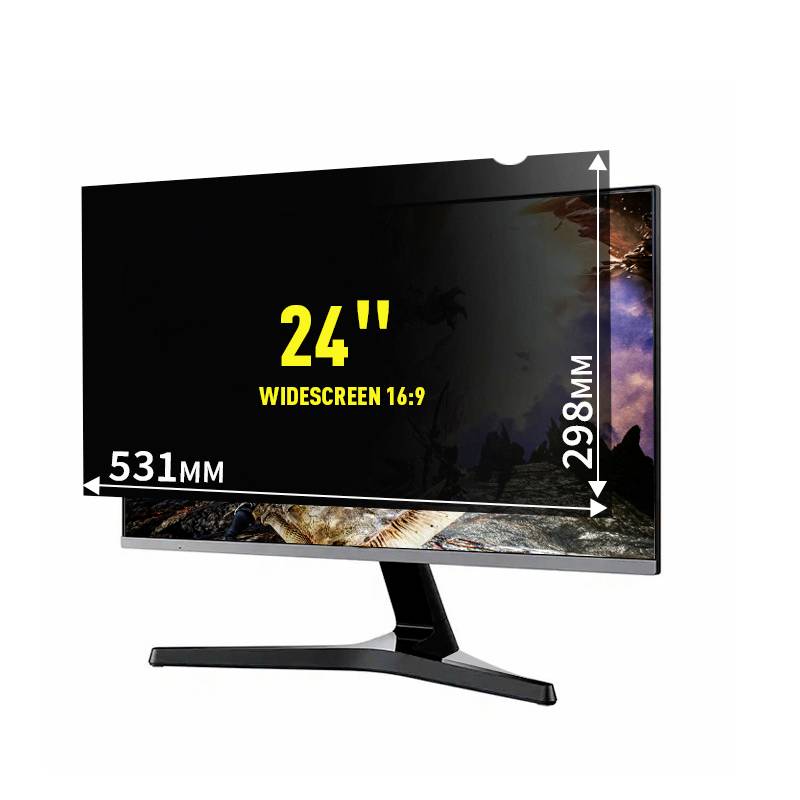 Een 24-inch breedbeeldmonitor met afmetingen van 531 mm breedte en 298 mm hoogte, in een beeldverhouding van 16:9.