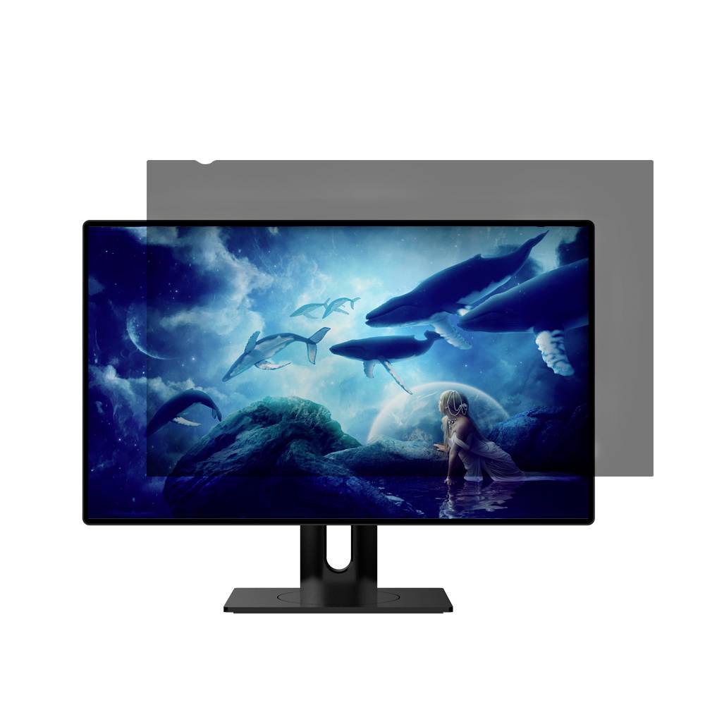 Een monitor toont een blauw onderwaterplaatje met dolfijnen en walvissen. Een persoon observeert de scène vanuit het water.