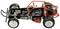 Afstandsbediende auto met rode omlijsting en zwarte details. Off-road banden, zichtbare bekabeling en motor. Modelnaam: 'Wild One Off Roader 4'.