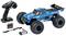 RC-truck speelgoed in blauw met afstandsbediening, batterijen en oplader. Robuuste offroad-stijl, brede banden, sportief design.
