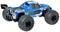 Een blauwe op afstand bestuurbare offroad-truck met de tekst 'Stadium Fighter' op de zijkant, grote banden en een opvallend design.