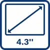 '4,3-inch-diagonaal' toont een scherm in het vierkant met een diagonale lijn en pijlen aan de uiteinden.