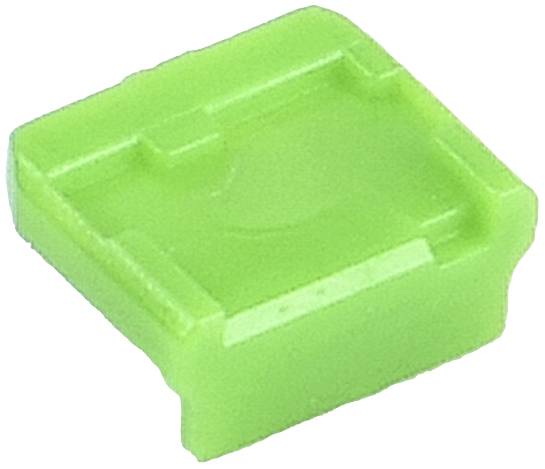 Een groene, vierkante kunststof deksel met licht verhoogde randen.