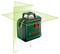 Een groene Bosch-laserprojectator genereert verticale en horizontale groene lijnen. Geschikt voor nauwkeurige uitlijningswerkzaamheden.