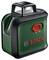 Bosch laserwaterpas in groen en zwart met rode aan-/uitschakelaar en logo. Apparaat voor nauwkeurige uitlijning en nivellering.