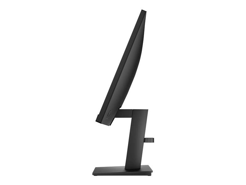 Zijaanzicht van een moderne computermonitor met een slanke rand, zwarte voet en gekanteld scherm.