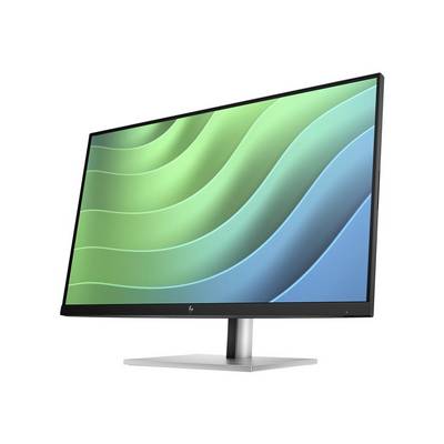 Afbeelding van een moderne, platte computerscherm met een groen-blauw golvend patroon op het scherm.
