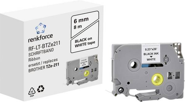 Renkforce RF-LT-BTZe211 Compatibel vervangt Brother TZe-211 6 mm Tapekleur: Wit Tekstkleur: Zwart 8 m