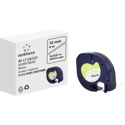 Etikettenband van Renkforce met een breedte van 12 mm en een lengte van 4 m, geschikt voor Dymo LabelWriter. Zwarte opdruk op wit band.