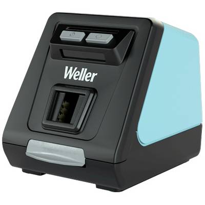 Elektrische soldeerboutstandaard van het merk Weller met twee knoppen en een sleuf voor het plaatsen van een soldeerbout.