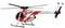Een modelhelikopter in het rood en wit, gezien van de linkerkant, met de opschriften 'G-RAPD' en 'MOSQUITO' op de romp.