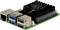 Een Raspberry Pi 4 met koellichaam en ventilator. Links bevinden zich meerdere USB-poorten, rechts zijn GPIO-pinnen zichtbaar.