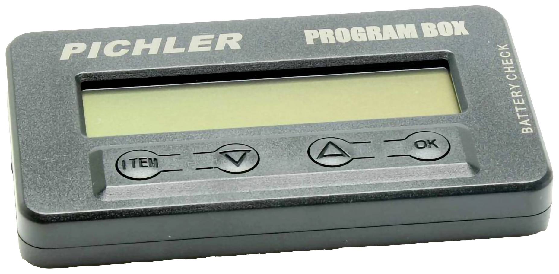 Een programmeertoestel met display en toetsen voor menunavigatie en bevestiging wordt aangeduid als 'PICHLER PROGRAM BOX'.