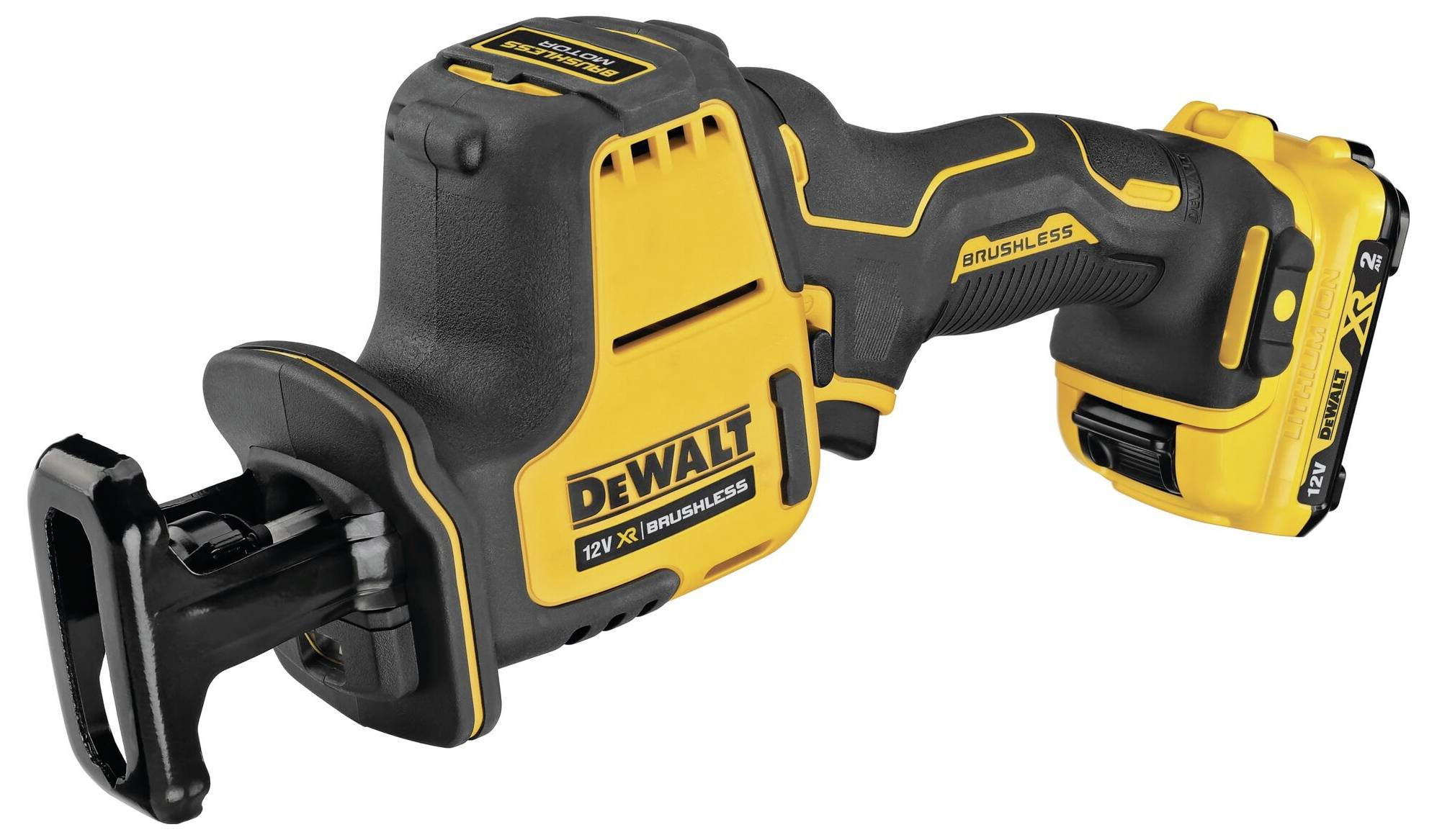 Accusav van het merk, met ergonomische handgreep en geel-zwart design.
