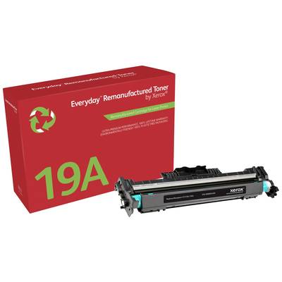 'Xerox 19A Gereviseerde Tonercartridge' met rode verpakking. Geschikt voor printers, toont recycling-logo voor milieuvriendelijk gebruik.
