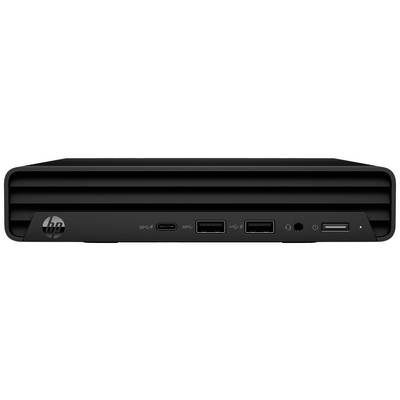Een zwarte computer met meerdere aansluitingen: USB-C, twee USB-A en een koptelefoonaansluiting. Compact design van de voorkant.
