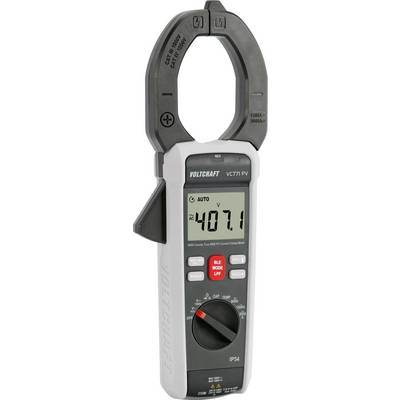 Klemmeterspanningsmeter met '407.1' weergegeven op het scherm, voorzien van knoppen en draaiknop voor metingen. Merk gelabeld als 'Voltcraft VC771 PV'.