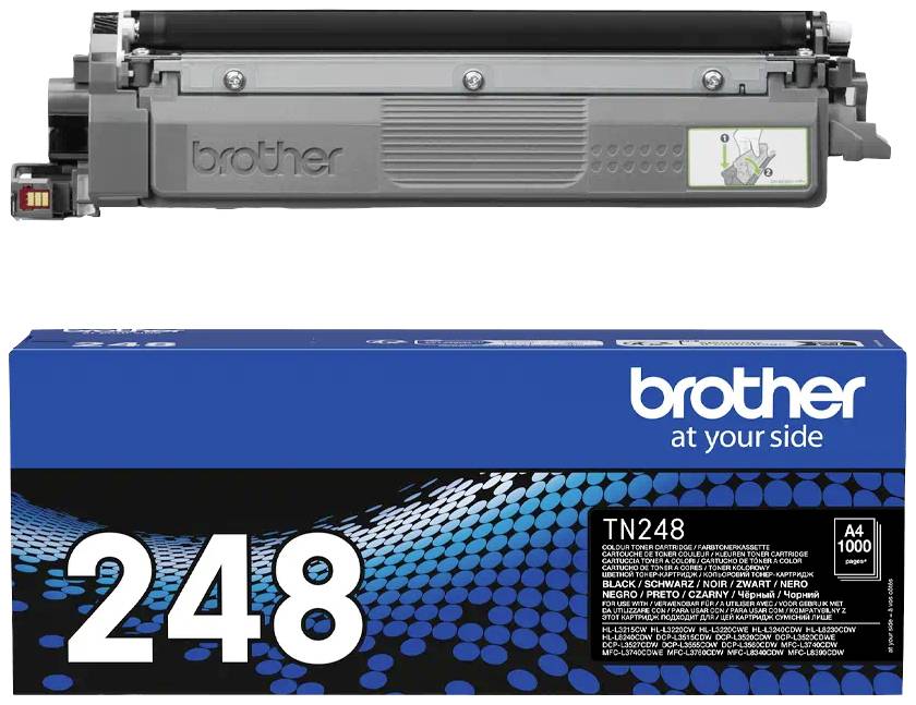 'Toner Brother TN248, compatibel met TN-247 en TN-243. Bevat tonerpatroon en verpakking, geschikt voor A4-afdrukken met een capaciteit van 1000 pagina's.'