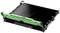 Een groen en zwart printer-toner- of beeldtrommelmodule in rechthoekige vorm, dat wordt gebruikt voor laserprinters.