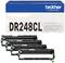Verpakking en vier drum-eenheden voor Brother DR248CL printer. De drums zijn horizontaal gerangschikt voor de verpakking.