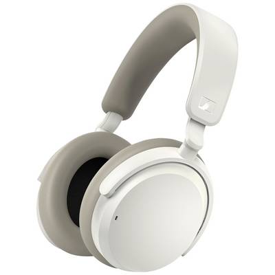 Witte draadloze koptelefoon met gewatteerde oorschelpen en hoofdband, geschikt voor comfortabel en mobiel luisteren.